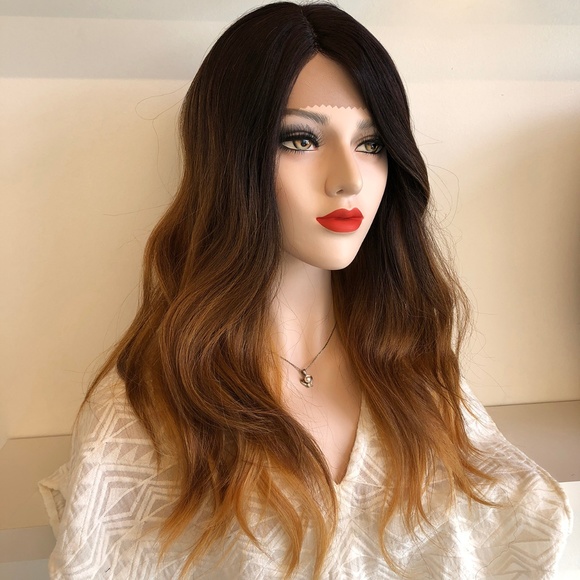 Her Wig Closet Accessories - 20" Black Brown Blonde Ombre Lace Front Wig|Collin